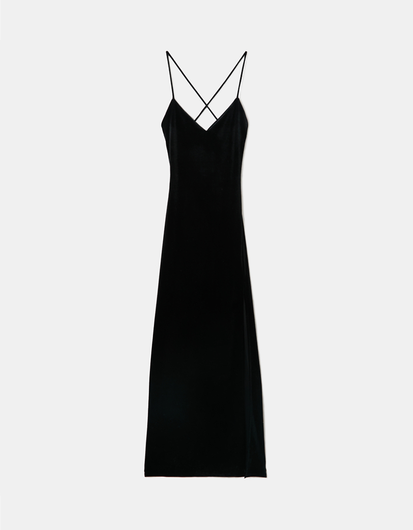 TALLY WEiJL, Μαύρο βελούδινο εξώπλατο φόρεμα Maxi for Women