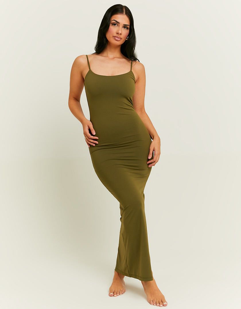 Vestito Midi Basico Verde con Spacco Laterale