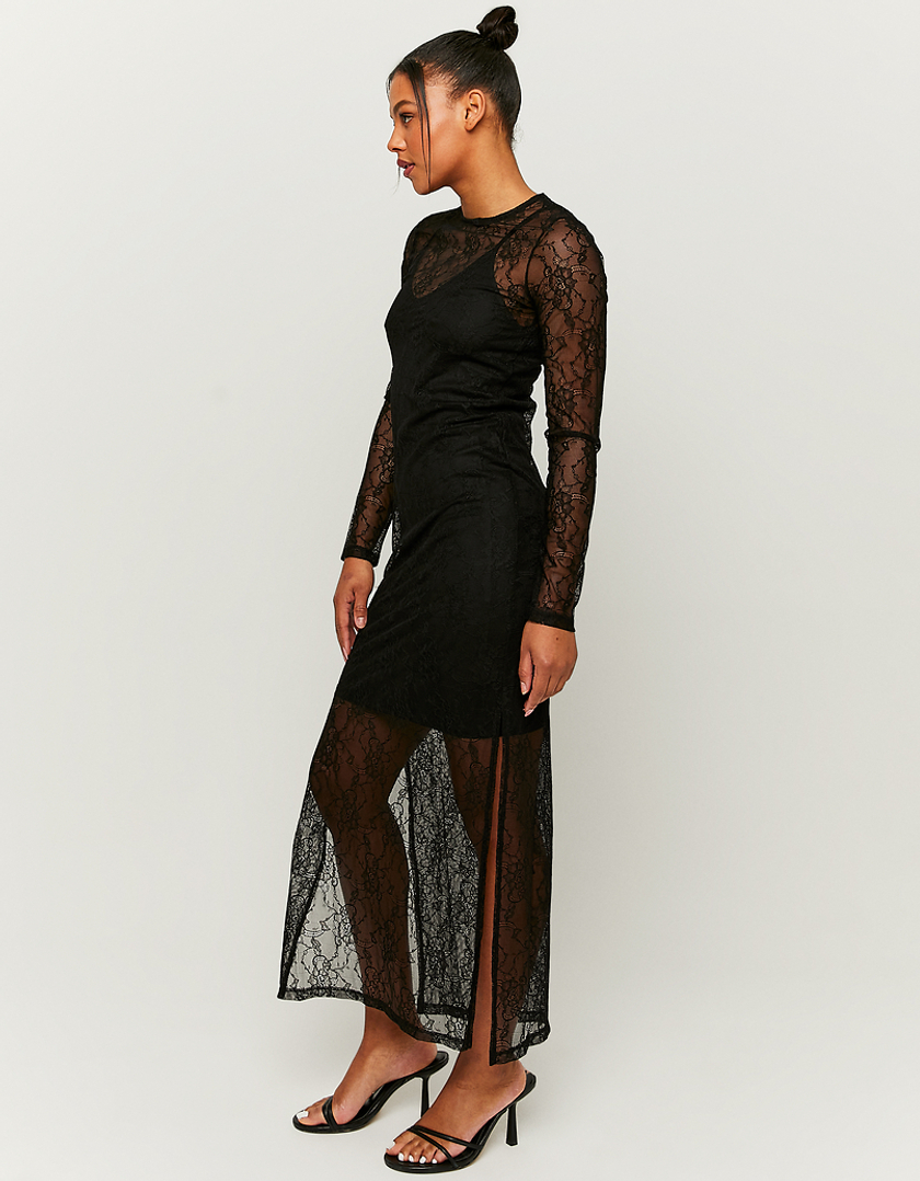 TALLY WEiJL, Black Lace Maxi Party Dress for Women