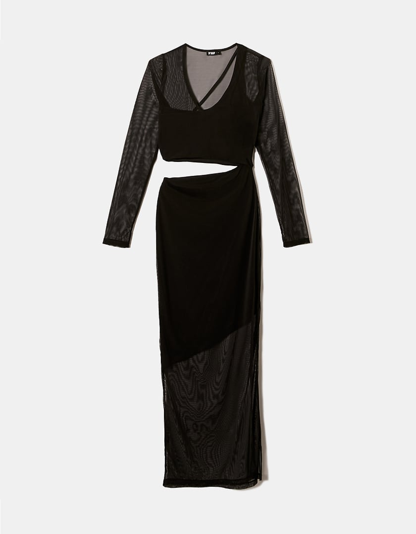 TALLY WEiJL, Czarna przezroczysta sukienka midi z wycięciami for Women
