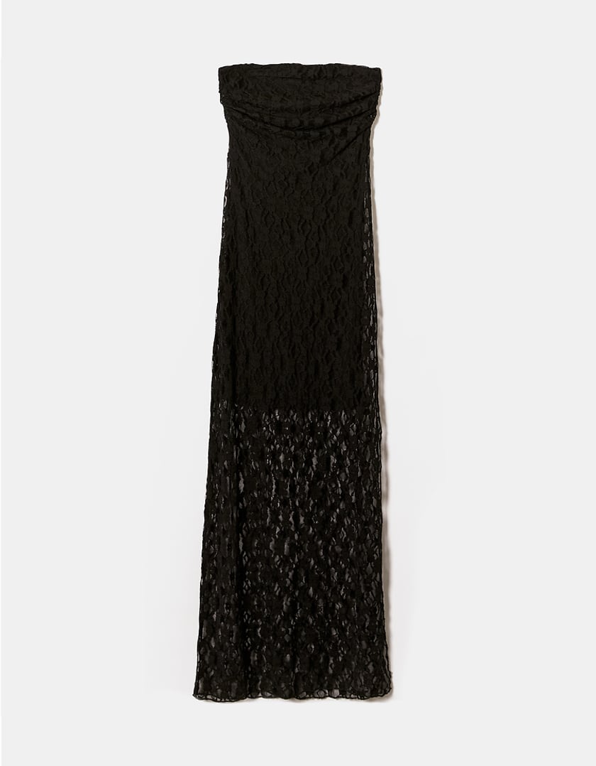 TALLY WEiJL, Czarna koronkowa sukienka midi z odkrytymi ramionami for Women