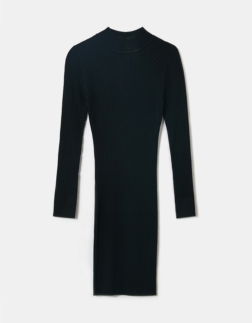 TALLY WEiJL, Black Knit Round Neck Dress for Women