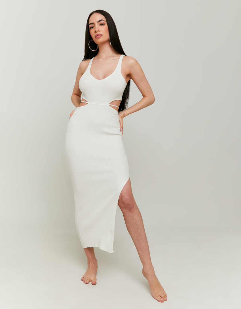 Weißes Strickkleid mit Lace Up
