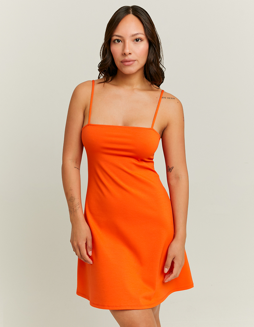 Orangefarbenes ärmelloses Minikleid