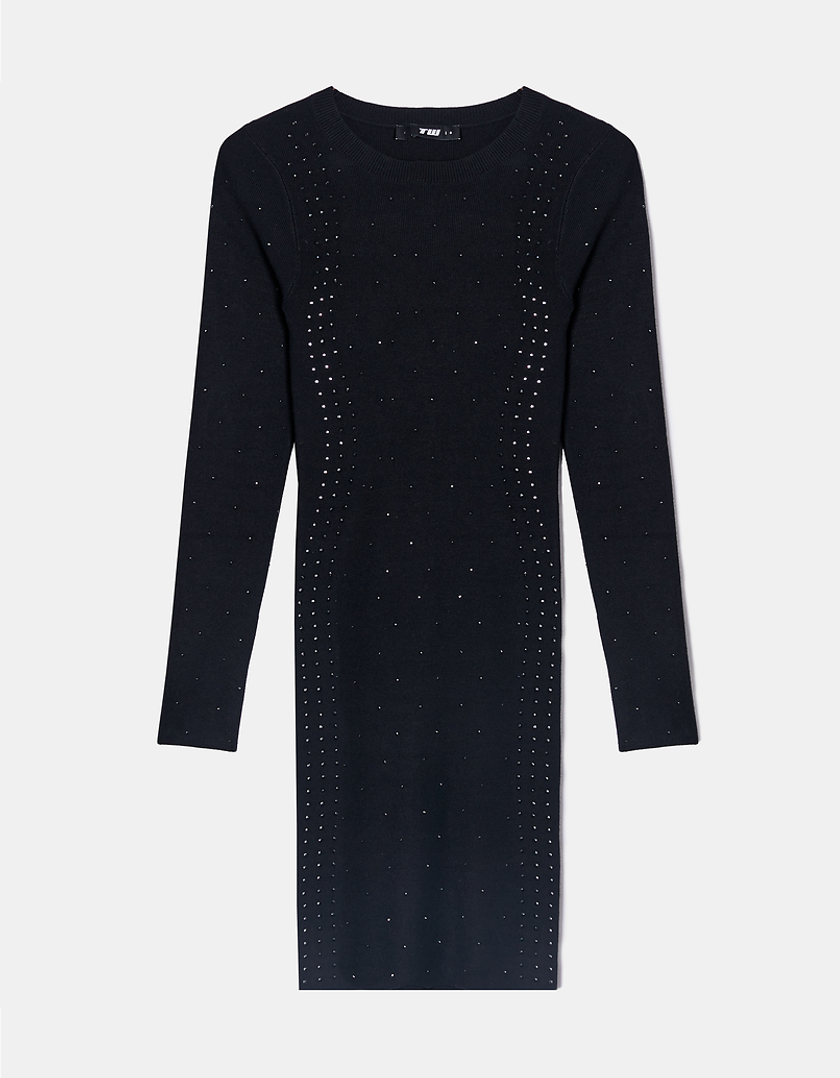 TALLY WEiJL, Black Knit Mini Dress with Rhinestone for Women