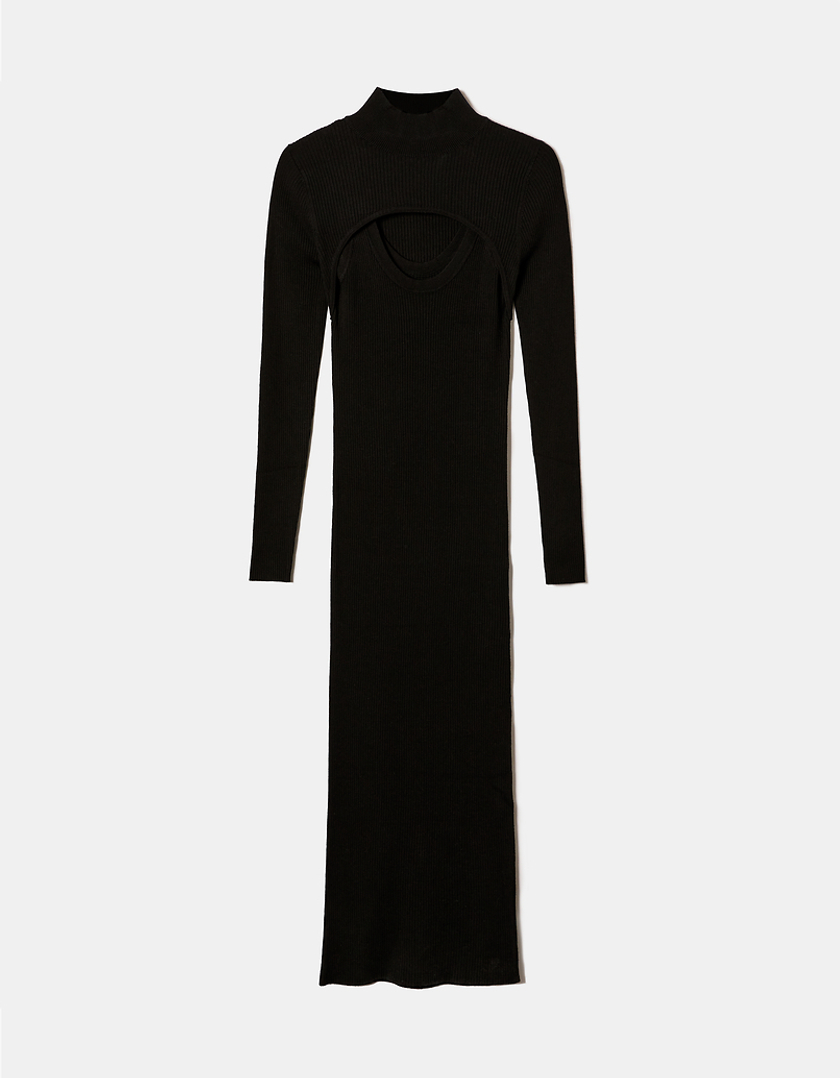 TALLY WEiJL, Black Fitted Midi Knit Dress for Women