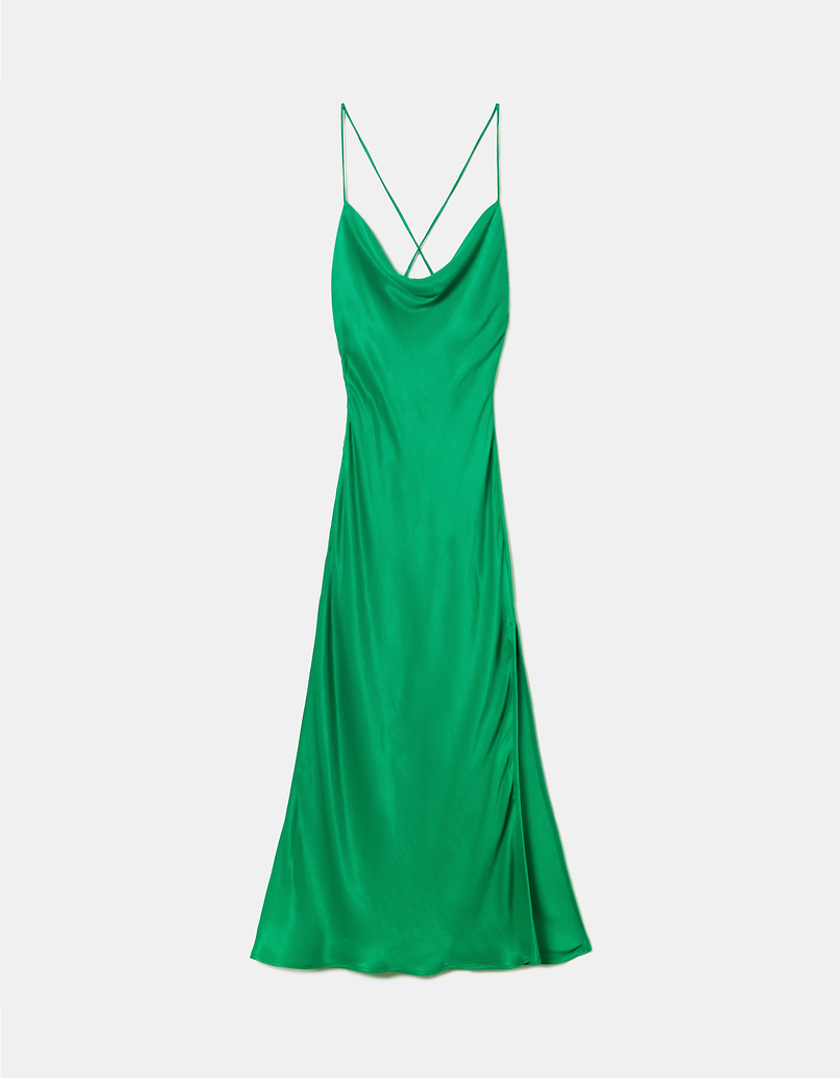 TALLY WEiJL, Zielona satynowa sukienka Maxi na imprezę for Women
