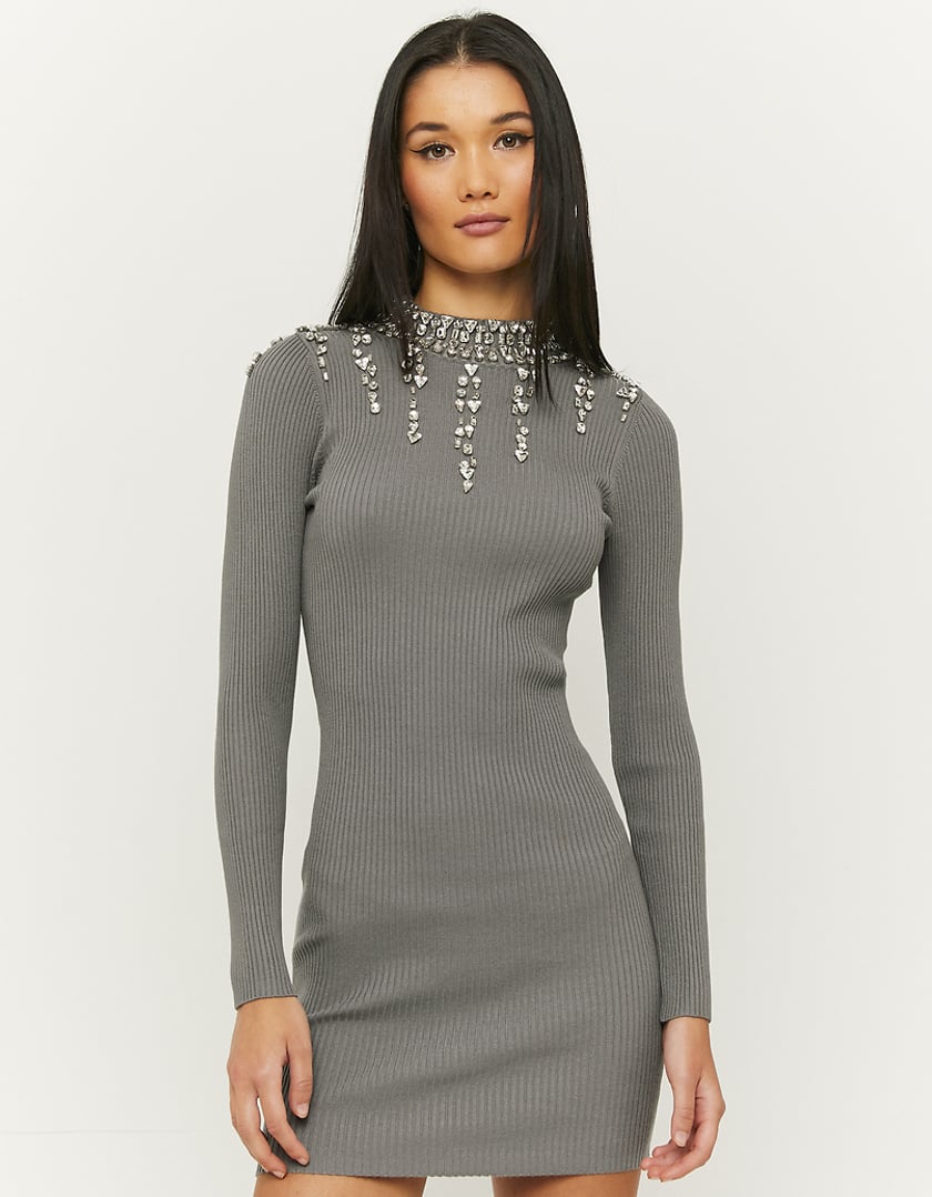 TALLY WEiJL, Robe Pull Courte à Strass Grises for Women