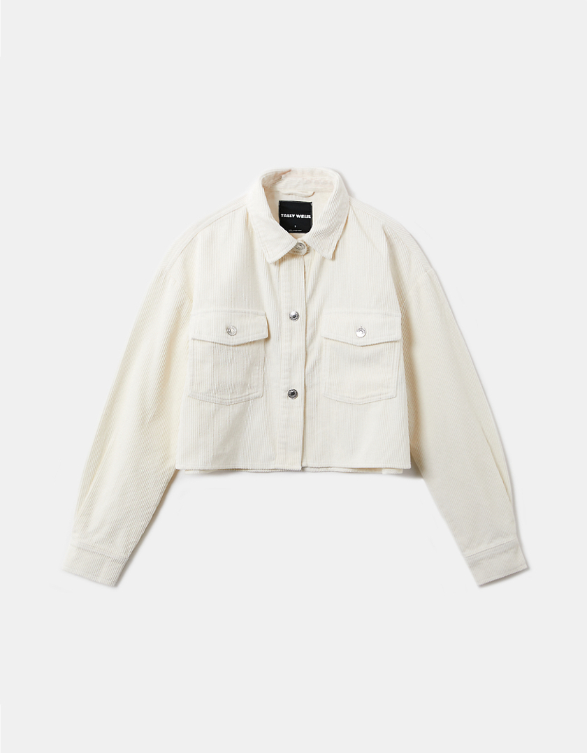 TALLY WEiJL, Biała sztruksowa krótka kurtka koszulowa for Women