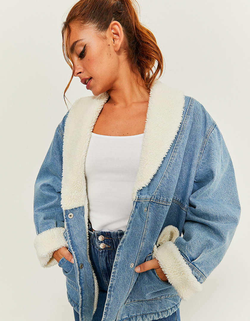 TALLY WEiJL, Denim Jacket with Faux Shearling lining for Women