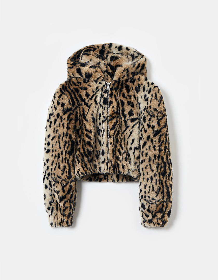 TALLY WEiJL, Leopard Print Faux Fur Jacket for Women