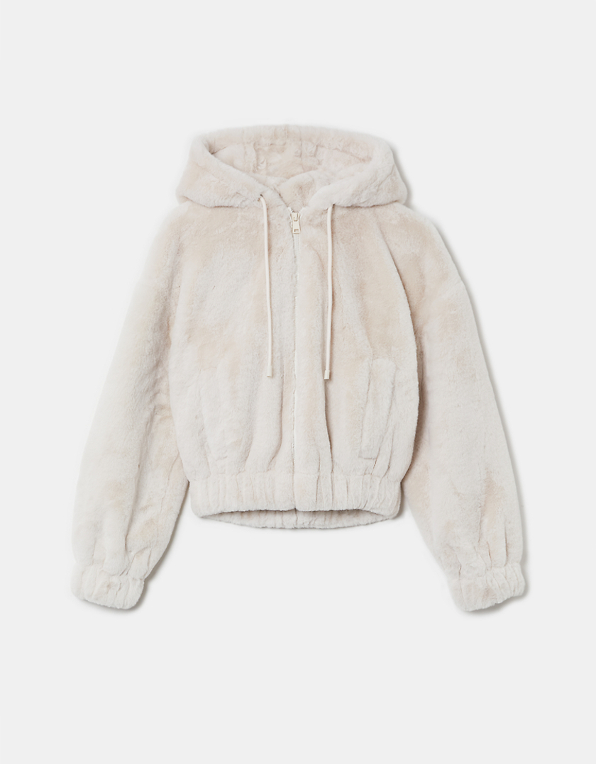 TALLY WEiJL, White Faux Fur Hood Jacket for Women