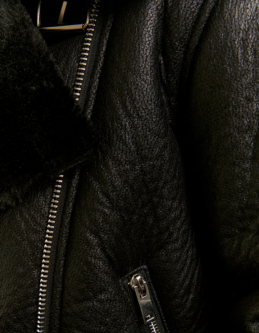 TALLY WEiJL, Czarna kurtka ze skóry ekologicznej z futerkiem for Women