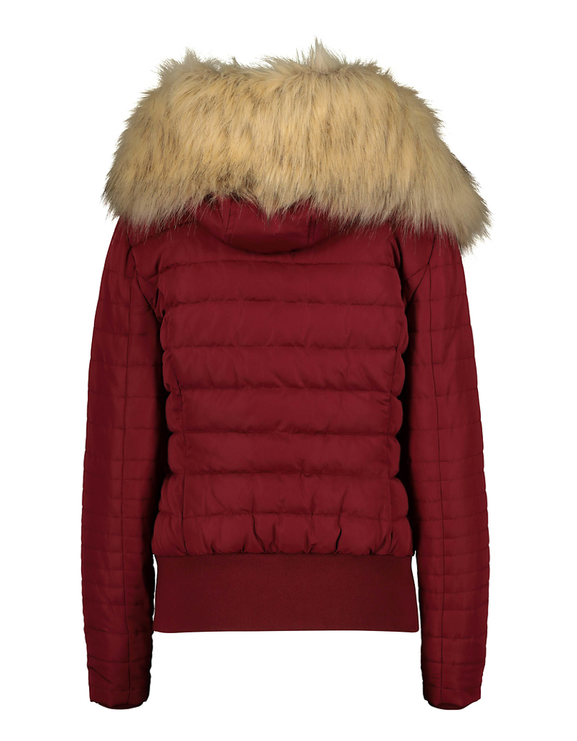 TALLY WEiJL, Burgundy Puffer Jacket with Removable Fux Fur for Women