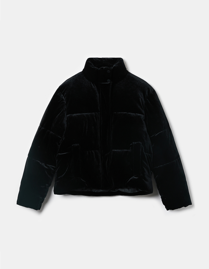 TALLY WEiJL, Black Velvet Puffer Jacket for Women