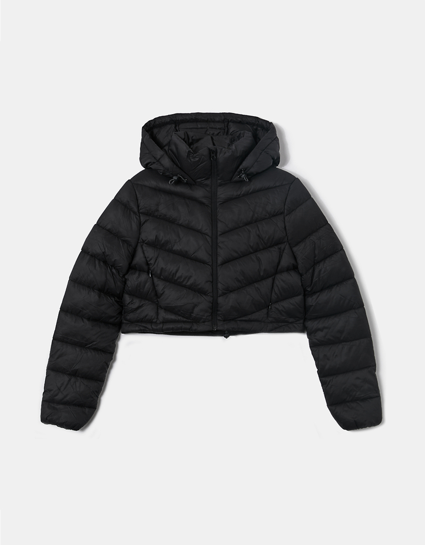 TALLY WEiJL, Black Hooded Puffer Jacket for Women