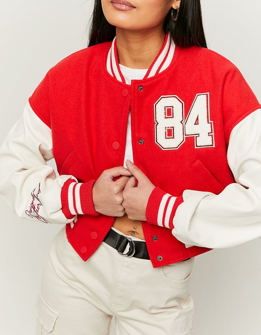 TALLY WEiJL, Red Cropped Varsity Jacket for Women