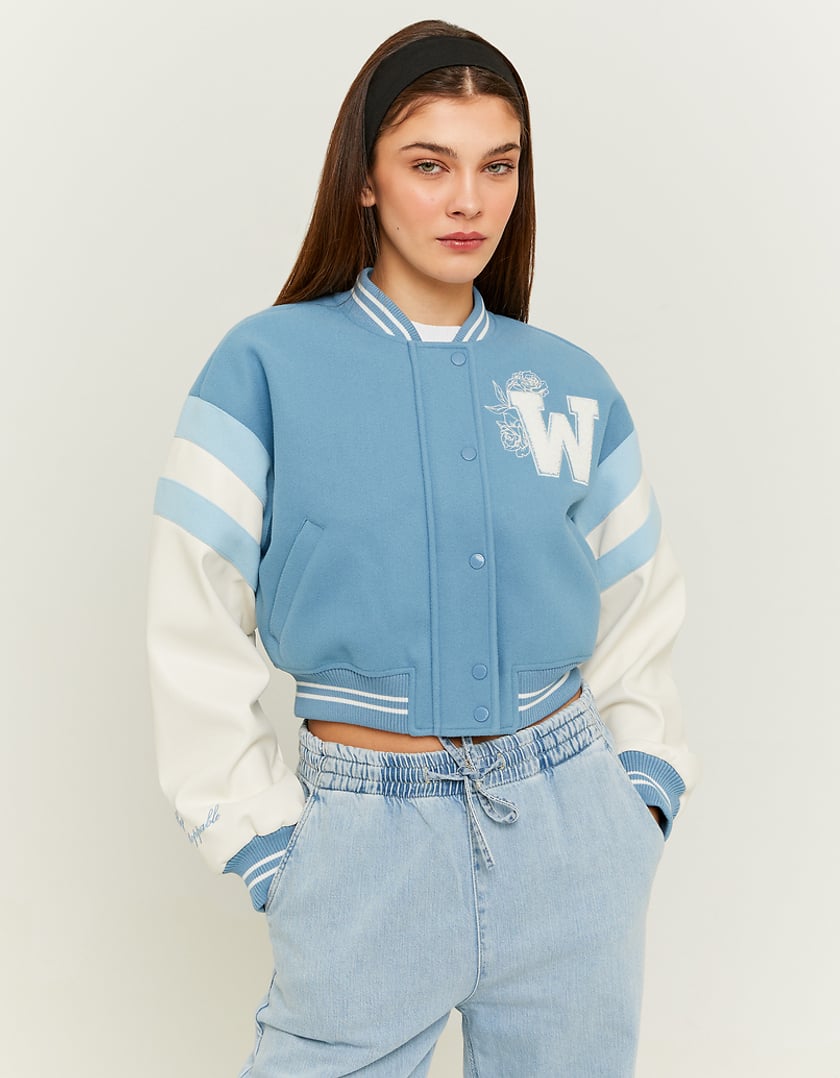 TALLY WEiJL, Blue Cropped Varsity Jacket for Women