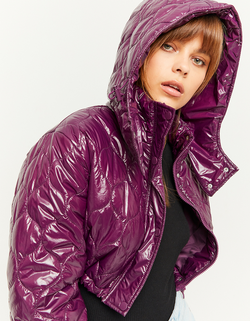 TALLY WEiJL, Purple Cropped Padded Jacket Vinyl Effect for Women