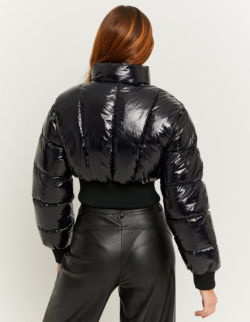 TALLY WEiJL, Black Cropped Padded Jacket Vinyl Effect for Women