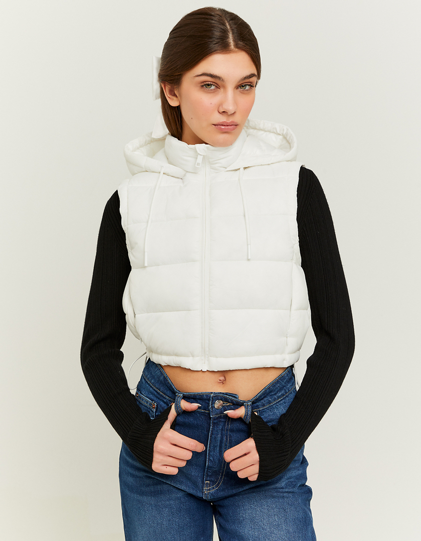 TALLY WEiJL, Beige Cropped Vest with Padded Hood for Women