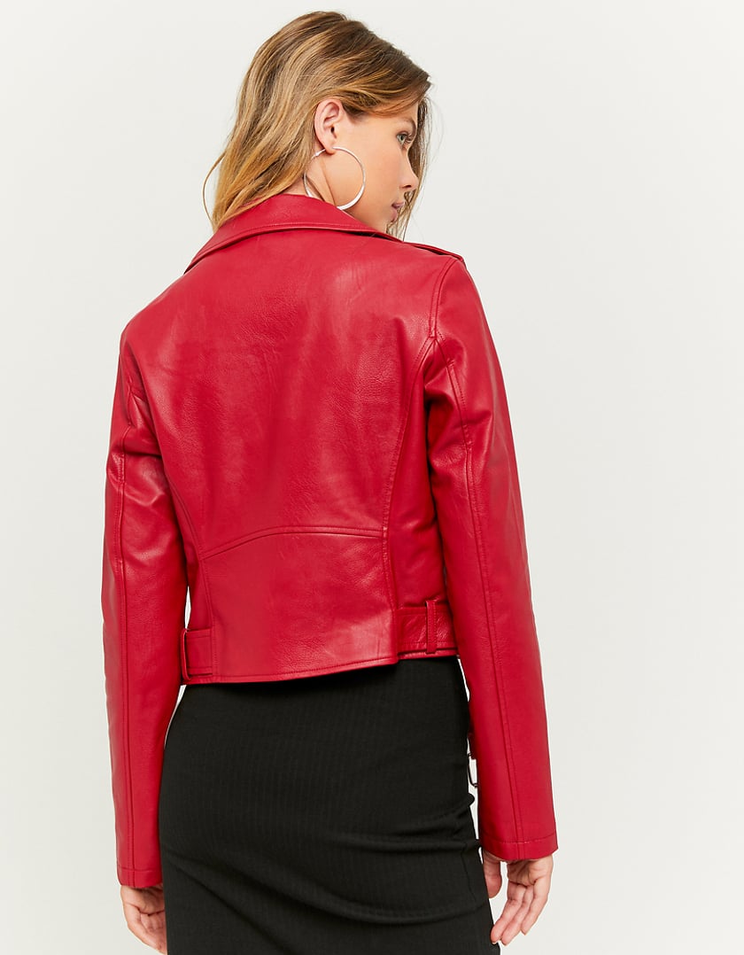 TALLY WEiJL, Red Faux Leather Biker Jacket for Women