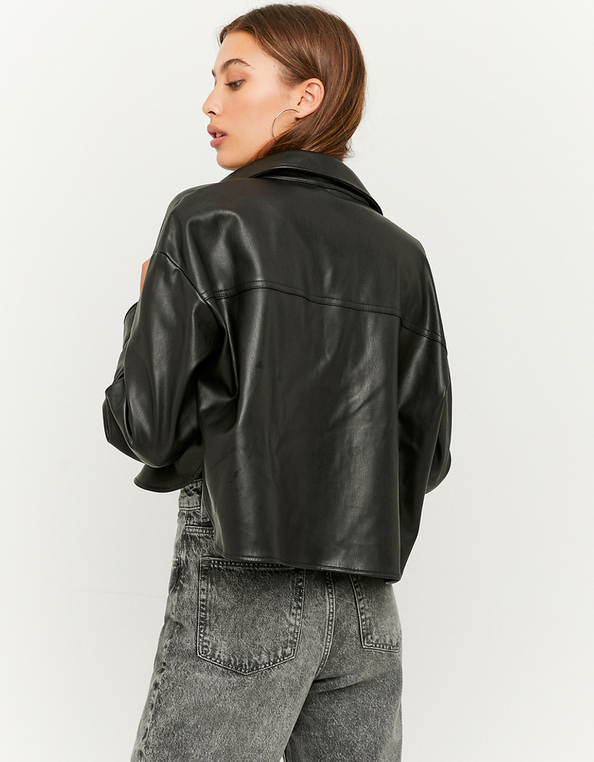 TALLY WEiJL, Black Faux Leather Cropped Jacket for Women