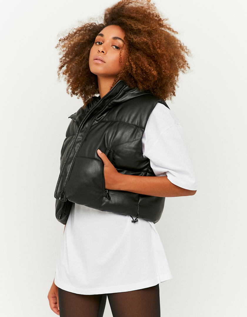 TALLY WEiJL, Black Faux Leather Puffer Vest for Women
