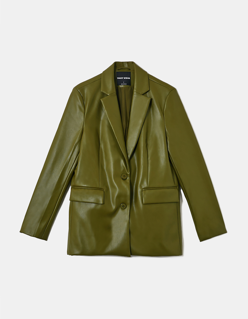 TALLY WEiJL, Green Faux Leather Blazer for Women