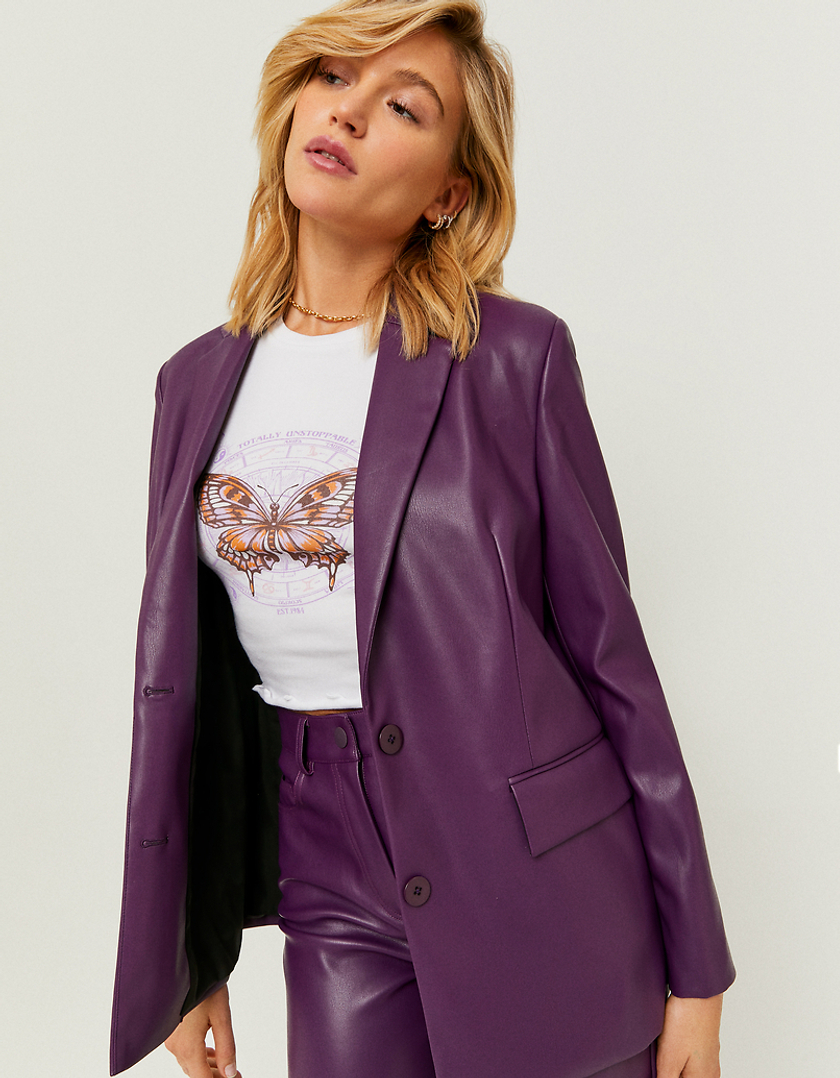 TALLY WEiJL, Purple Faux Leather Blazer for Women