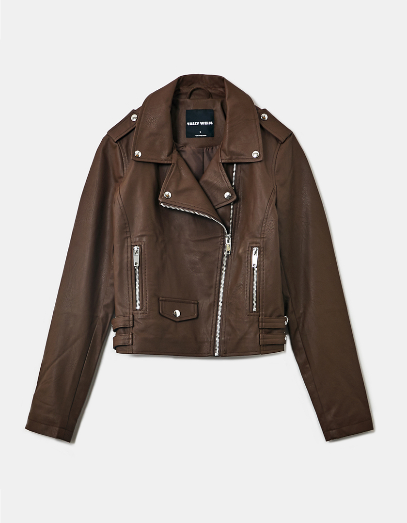 TALLY WEiJL, Brown Fake Leather Biker Jacket  for Women