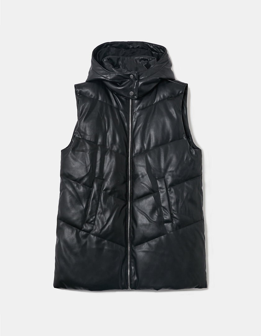 TALLY WEiJL, Black Hooded Sleeveless Puffer Jacket for Women