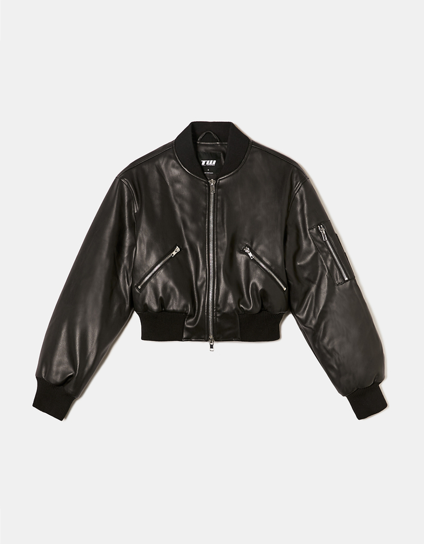 TALLY WEiJL, Black Faux Leather Bomber Jacket for Women