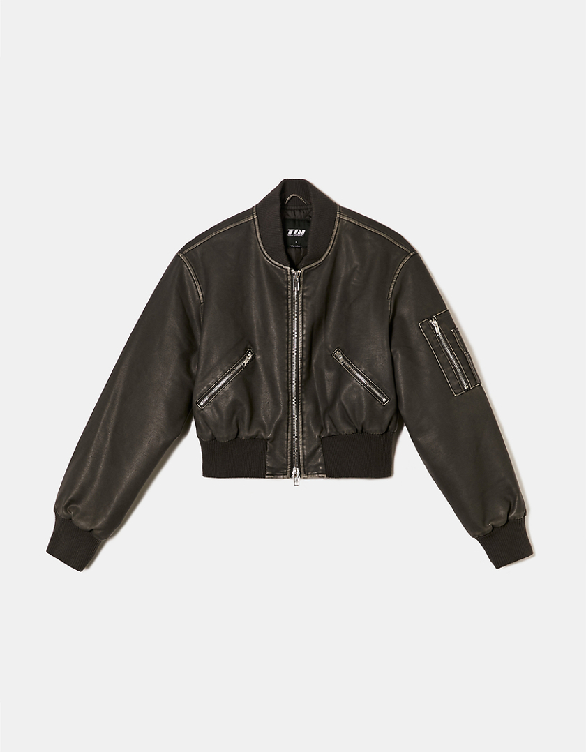 TALLY WEiJL, Black Faux Leather Bomber Jacket for Women