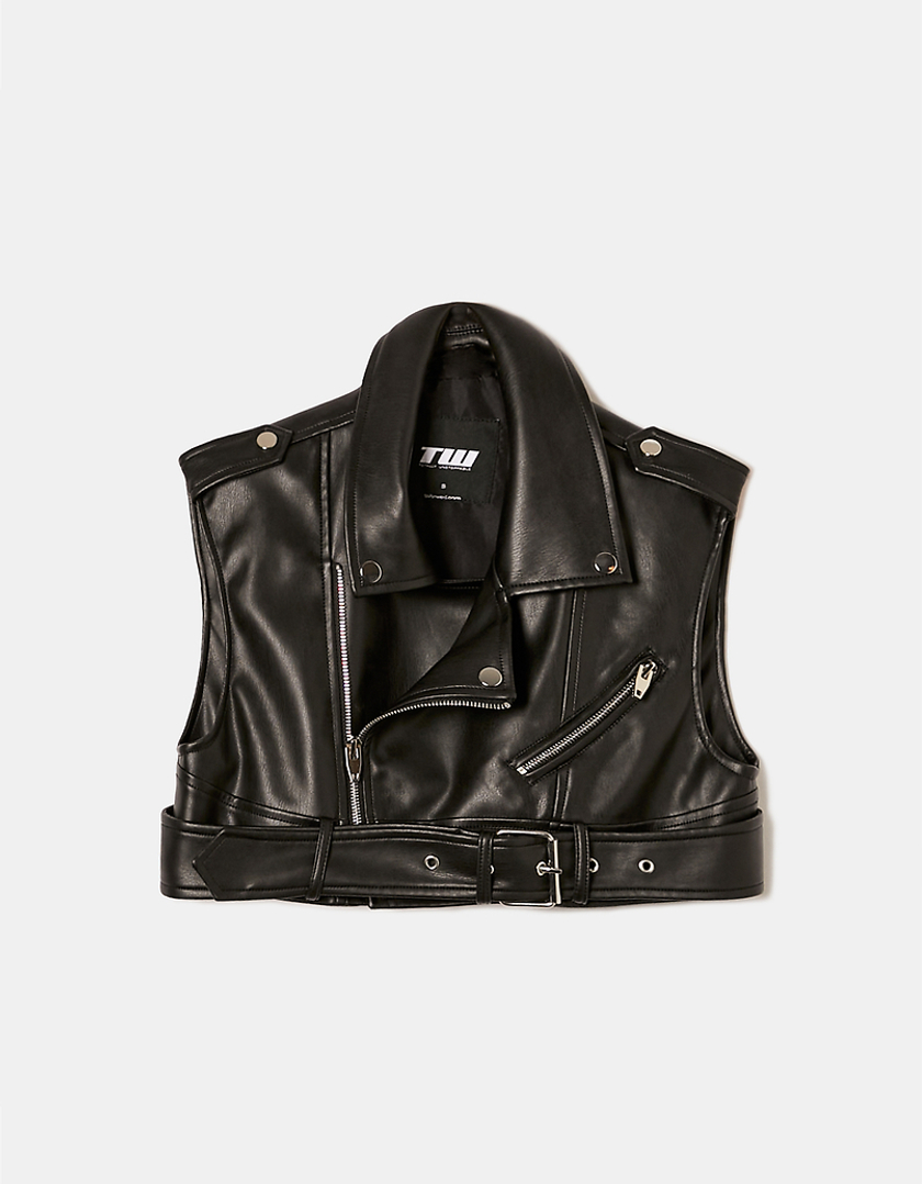 TALLY WEiJL, Black Faux Leather Biker Vest for Women