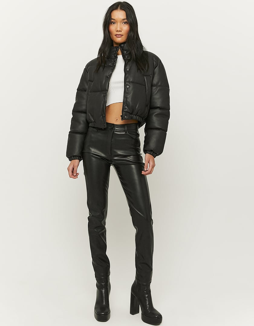 TALLY WEiJL, Black Faux Leather Puffer Jacket for Women