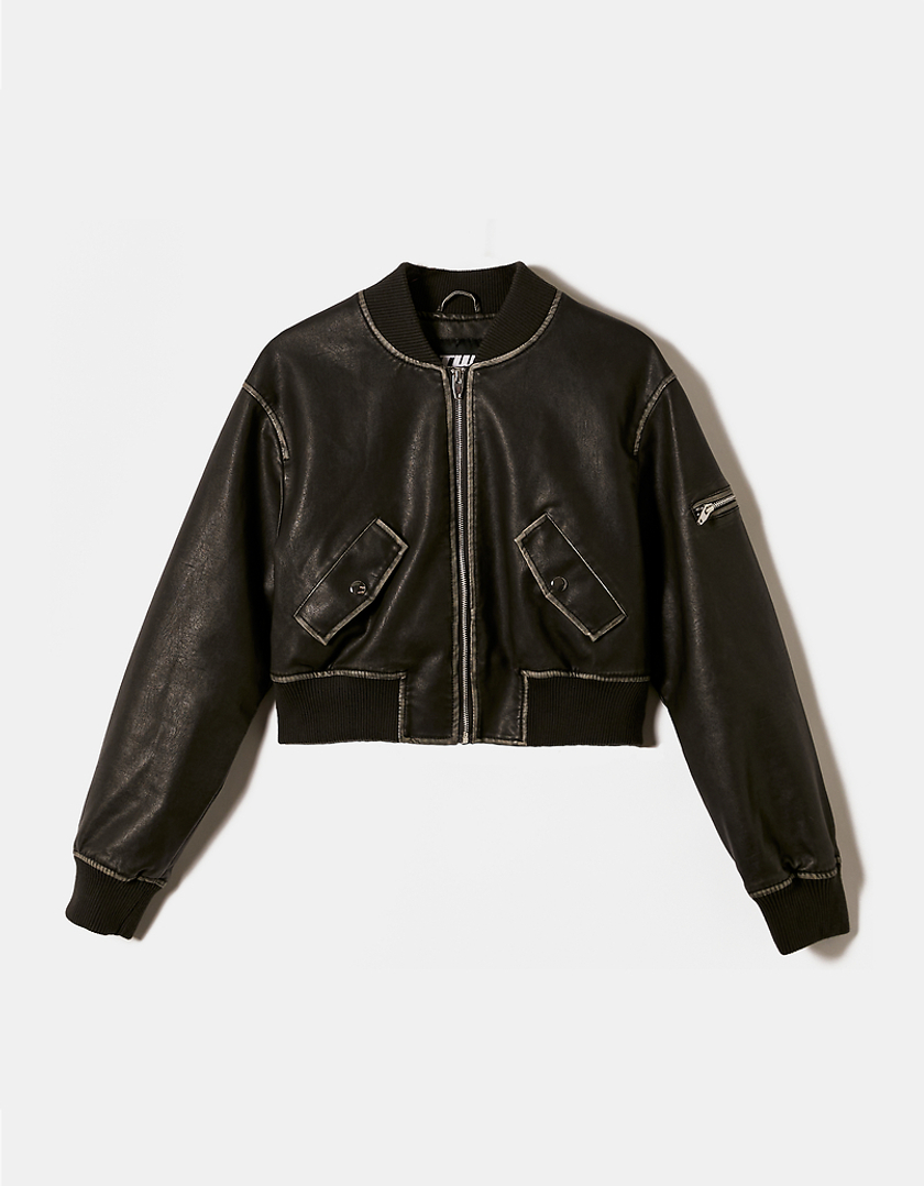 TALLY WEiJL, Giacca Bomber in Similpelle Nera for Women