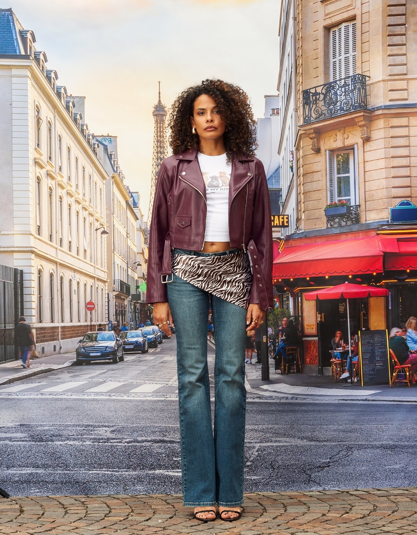 Veste Biker Bordeaux en Similicuir