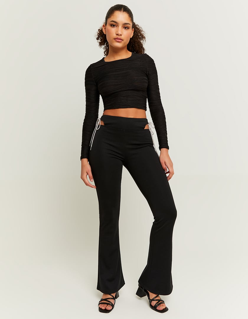 Black Skinny Flare Leggings with Strass cord