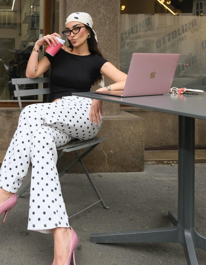 White Polka Dot Straight-Leg Trousers