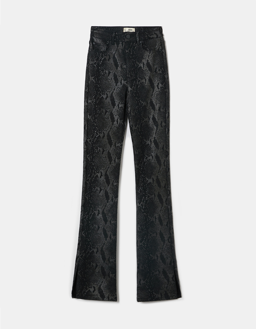 TALLY WEiJL, Black Coated Animal Print Trousers  for Women