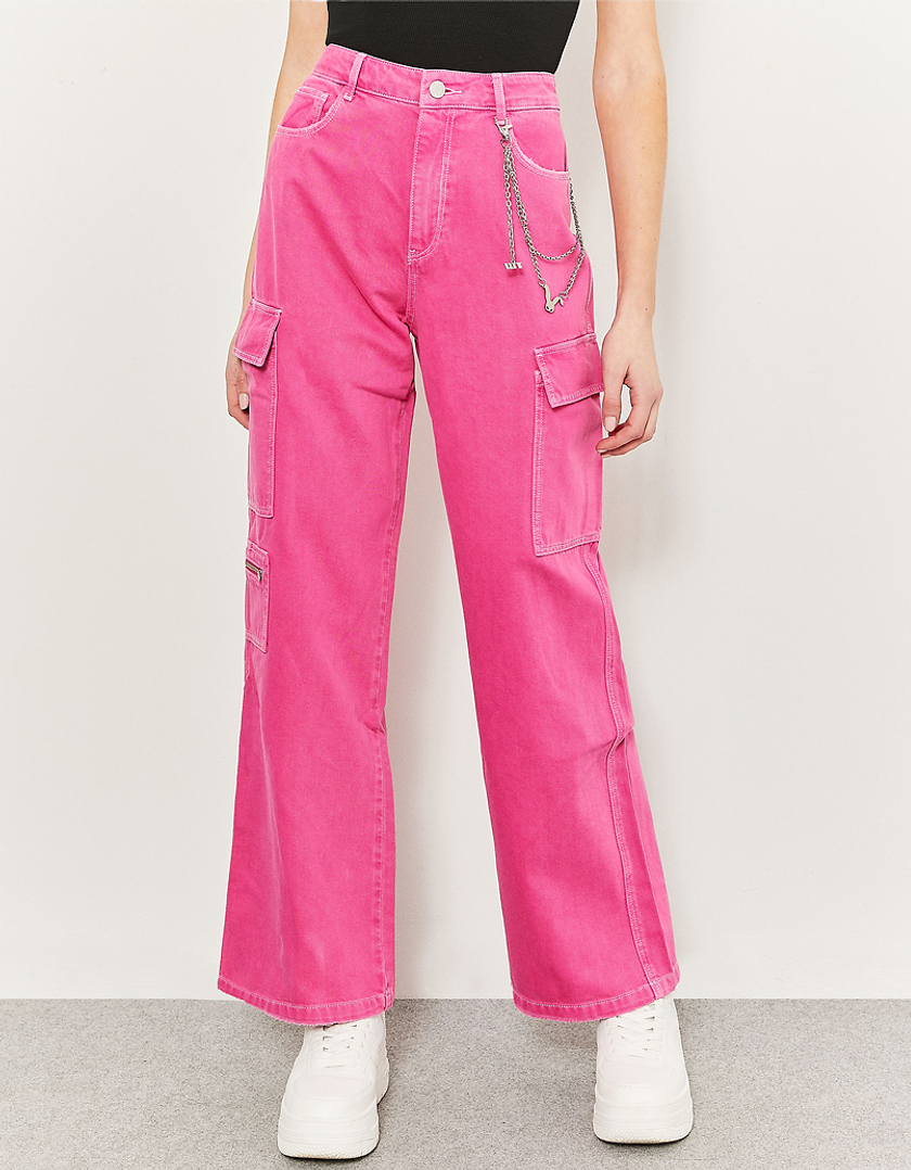 TALLY WEiJL, Pink High Waist Cargo Trousers With Chain for Women