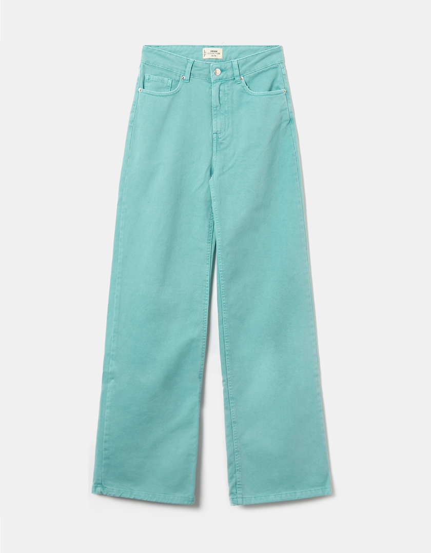 TALLY WEiJL, Jeans Taille Haute Jambe Large Vert for Women