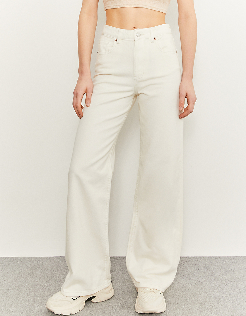 TALLY WEiJL, Pantalon Blanc Taille Haute Jambe Large for Women