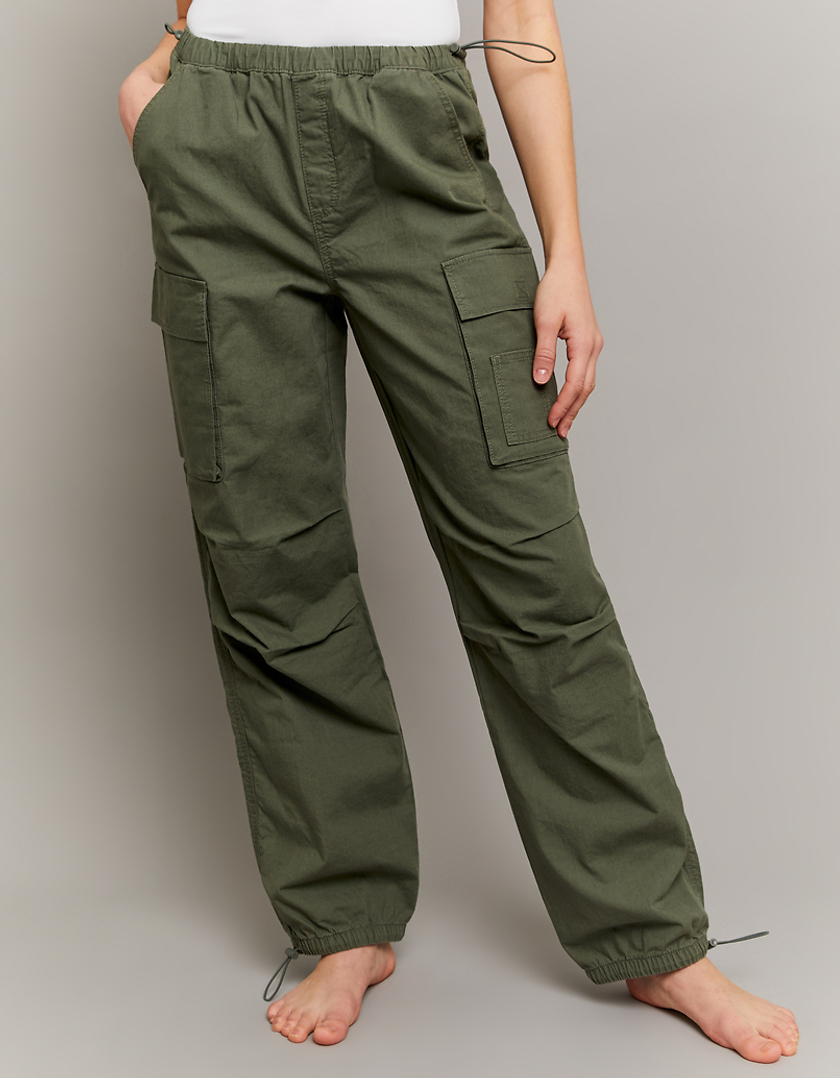 TALLY WEiJL, Green High Waist Cargo Parachute Trousers for Women