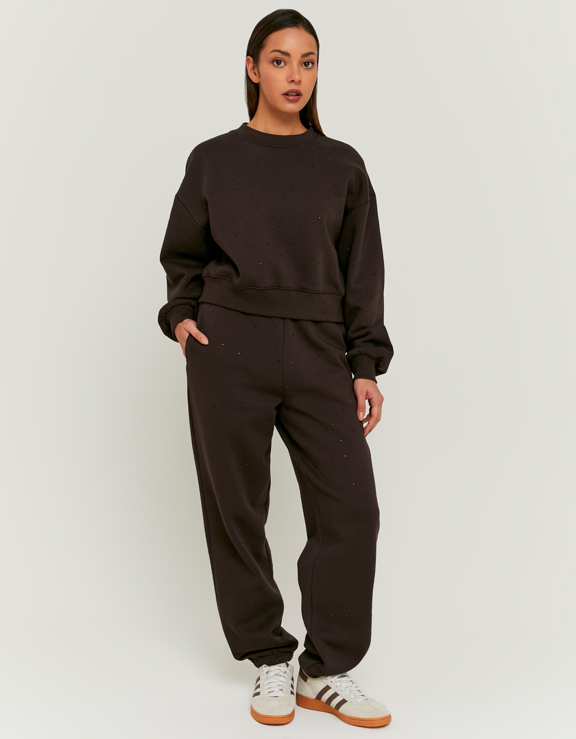 Pantaloni Jogging Marroni con Strass