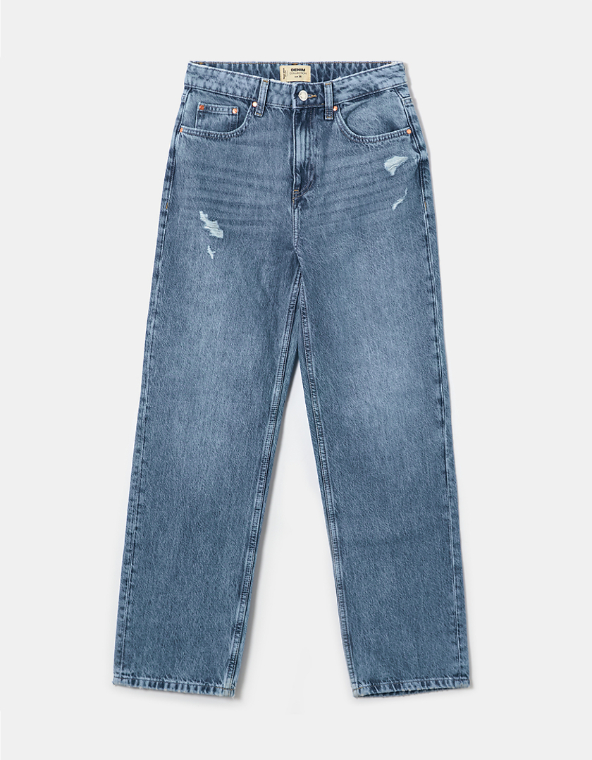 TALLY WEiJL, Jeans Dad Con Strappi A Vita Alta Blu  for Women