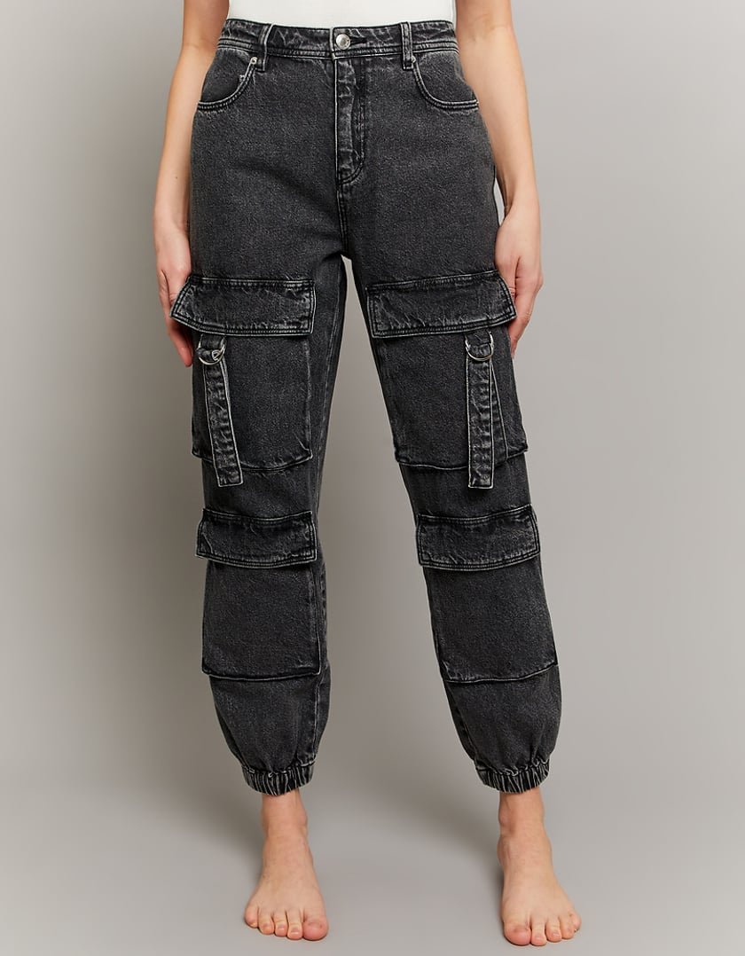 TALLY WEiJL, Black High Waist Jogger Cargo Jeans for Women
