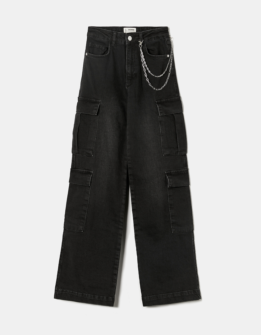 TALLY WEiJL, Black High Waist Cargo Jeans for Women