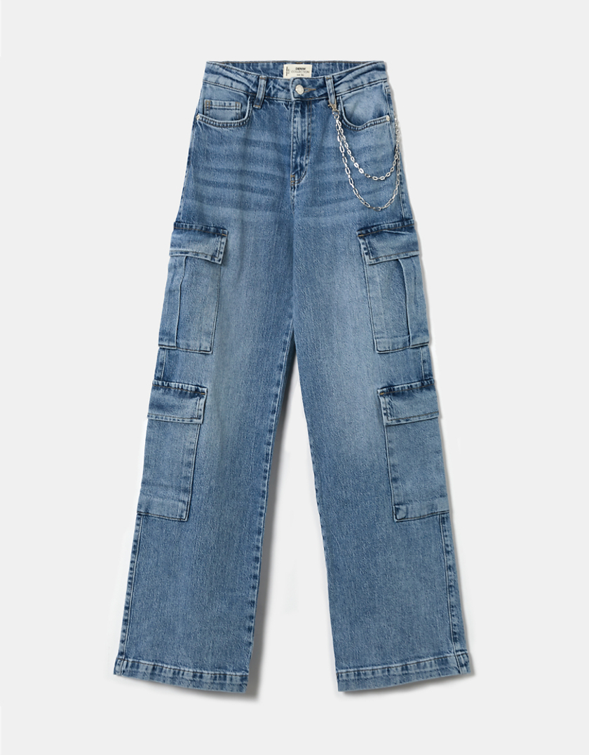 TALLY WEiJL, Blue High Waist Cargo Jeans for Women